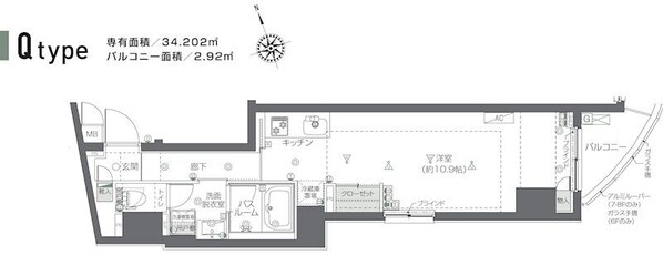 若松河田駅 徒歩4分 7階の物件間取画像